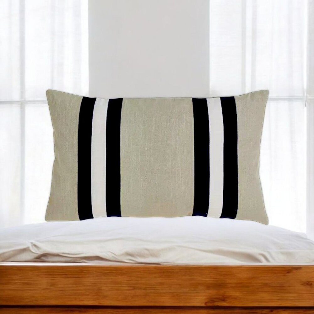 SARO LIFESTYLE Navy Striped Lumbar Throw Pillow